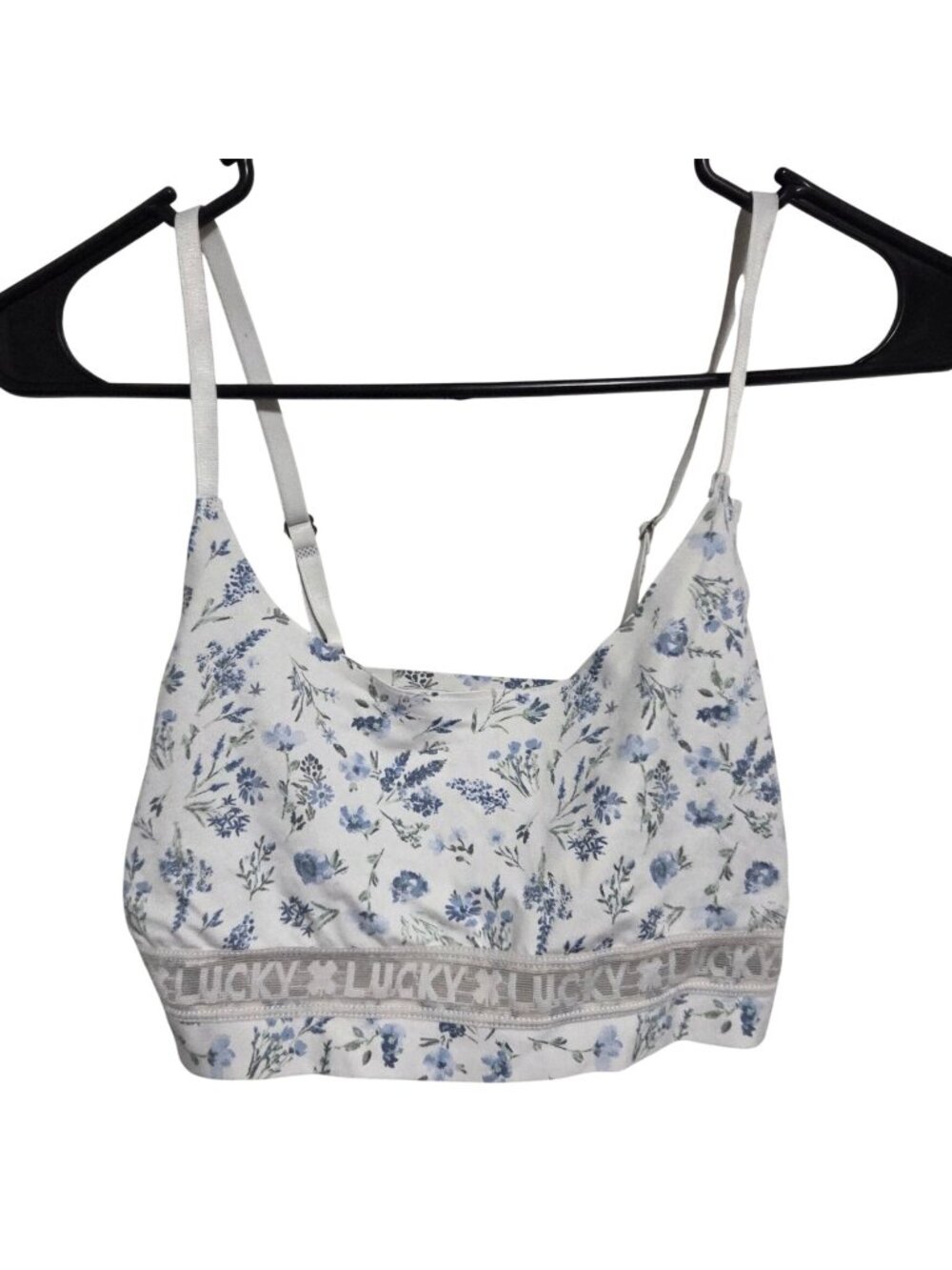 Lucky Brand Bralette Size Medium Adjustable Straps White Blue Floral Print